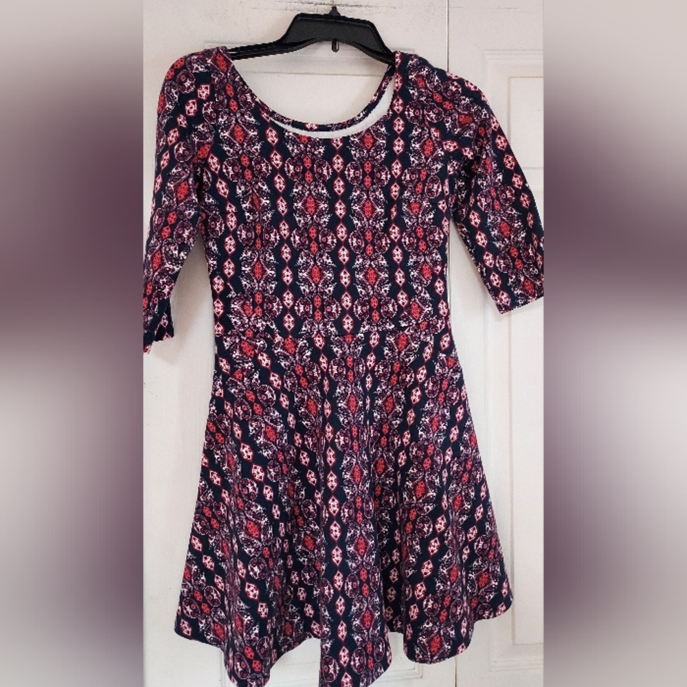 Hollister Dress Paisley Small 1/2 Sleeve Black Orange Skater Punk Fit Flare Hip